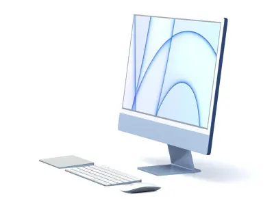 Apple iMac 24 inch 2021 Blue Keyboard Mouse Trackpad Low-poly 3D model