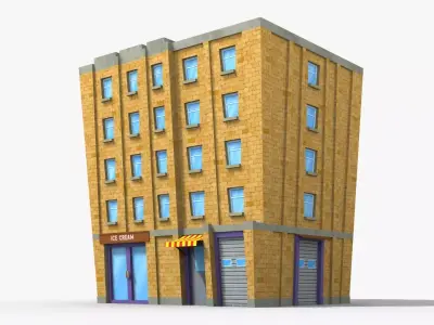 Cartoon Building x13 Low-poly 3D model