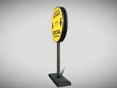 Social Distancing Signage Low-poly 3D model