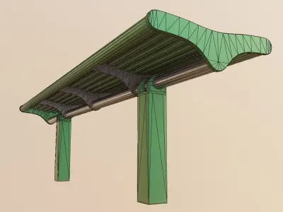 Bench 5 Low-Poly Green Painted Metal Low-poly 3D model