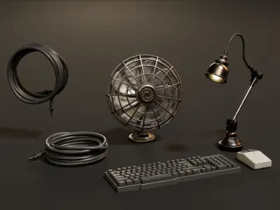 Sci-Fi Desk Accesories Low-poly 3D model