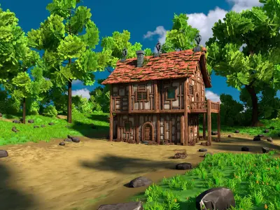 Medieval House 13 With Environment Low-poly 3D model