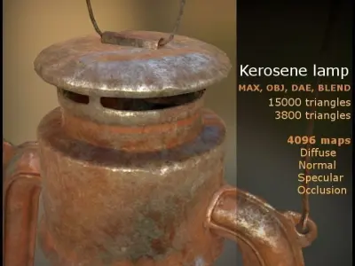 Kerosene Lamp lowpoly gameready Low-poly 3D model
