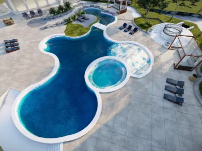 Spa Area Along with swimming pool near ocean design  3D model