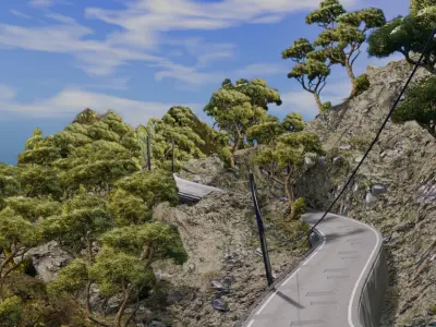 Realistic Stylized Mountain Terrain with Curved Road Low-poly 3D model