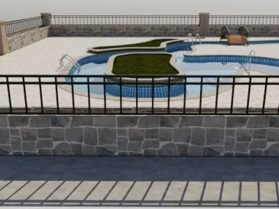 Lazy River Public Pool 3D model