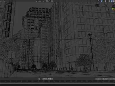 Modern City Street Model - Realistic Street and Rainy Scene 3D model