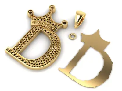 CROWN ALPHABET PENDANT WITH DIAMONDS 3D print model