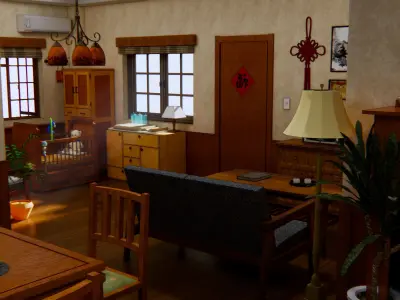 Traditional Chinese room interior 3D model