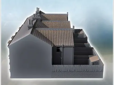 Set of three buildings with large bay windows and a backyard sur 3D print model purchase