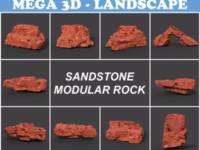Low poly Sandstone Modular Rock 211210 Low-poly 3D model