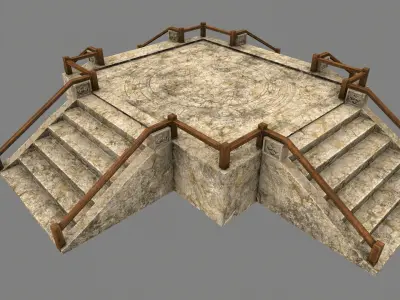 Stairs stone staircase with metal railings Low-poly 3D model