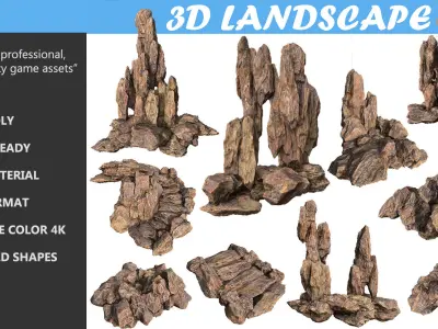 Low poly brown rock formular Low-poly 3D model