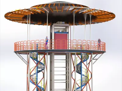 Observation Tower with Elevator and Spiral Stairs Industrial 3D model