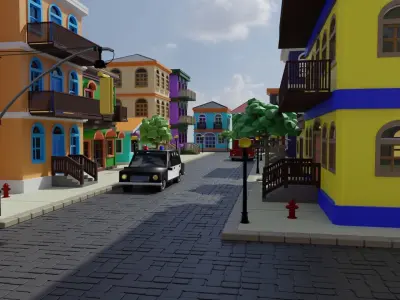 Old Street Low Poly Low-poly 3D model