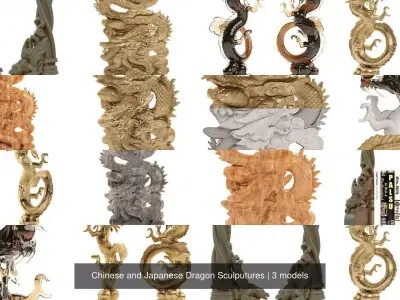 Chinese and Japanese Dragon Sculputures 3D Model Pack