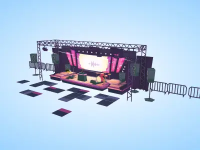 Concert scene festival music instruments lowpoly  Low-poly 3D model