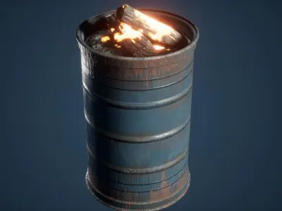 Brasero Game Ready barrel with flame Low-poly 3D model