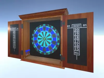 dart board cabinet with darts  Low-poly 3D model