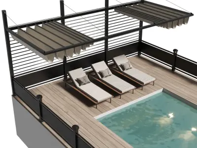 Landscape furniture with Pool and roof garden 22 Low-poly 3D model