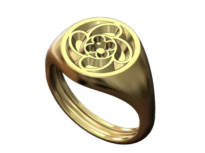 Round signet ring with gothic ornament N08 3D print model