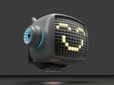 vintage television cute robot with LED face Low-poly 3D model