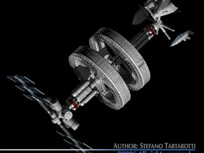 Space station with spaceships 3D model