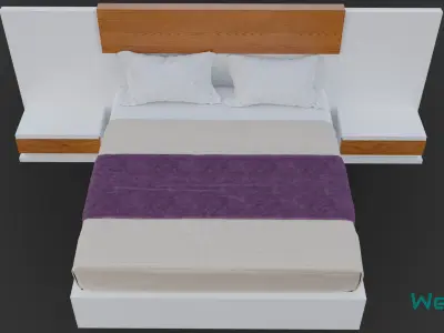 Wooden Bed Low-poly 3D model