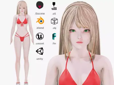 Bikini clothes 0020 - Rig -Unreal - Unity - Blender - Animated Low-poly 3D model