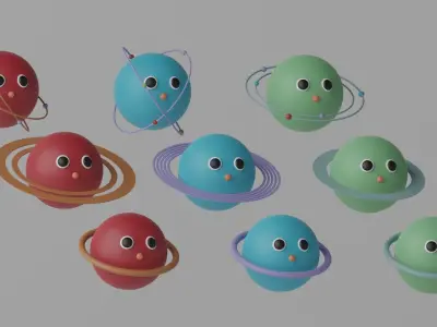 Cartoon Cute Planets Stars Collection Low-poly 3D model