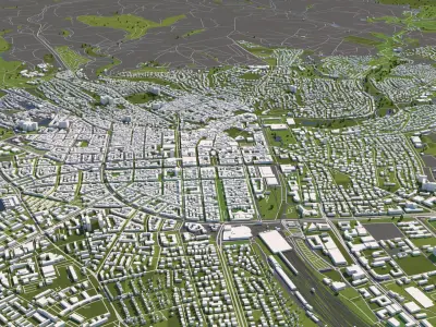 Wiesbaden Germany 50x50km 3D City Map 3D model
