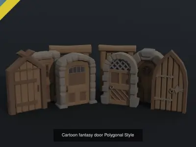 Cartoon medieval doors and windows Polygonal Style 3D Model Pack