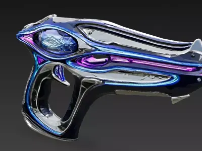 Cartoon Cyberpunk Pistol PBR 3D Model Low-poly 3D model