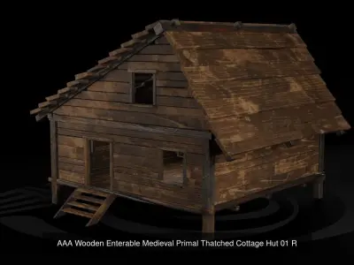 AAA Wooden Enterable Medieval Primal Hut Collection 01 R 3D Model Pack