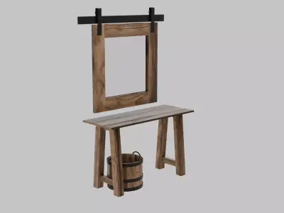 Rustic Entryway Table With Barn Door Mirror Low-poly 3D model