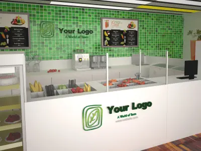 Stand 3D Model coffee shop with walls and shelves 3D model