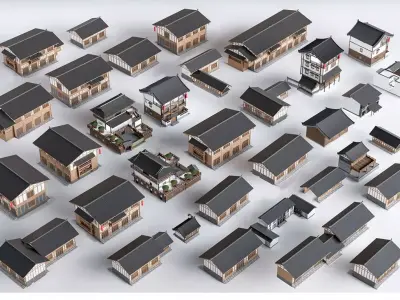 Architecture house backdrop residential  office building city 3D model 10