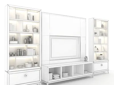 Shelving tv unit with shelves and bookshelves 3D model