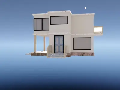 Low Poly House modern in sky Low-poly 3D model