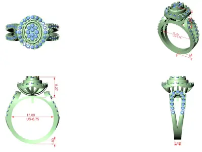 Diamond Double Halo Split Shank Ring CAD Design for Jewelry 3D print model