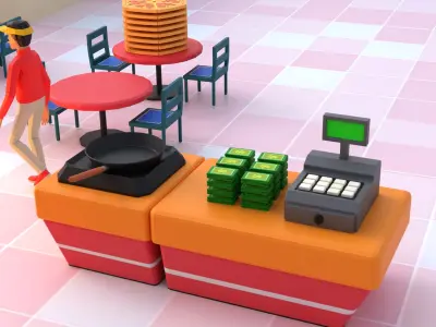 game ready  casual pizza cafe hotel management game assets  Low-poly 3D model