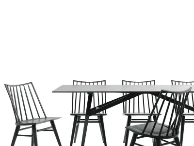 Dining Set Jensen west elm  Paton Black Oak Windsor Dining Chair 3D model