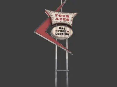Four Aces Movie Set Sign Low-poly 3D model