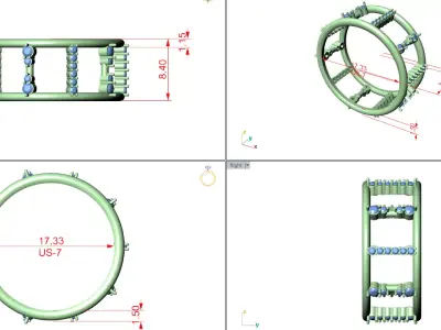 Architectural Open Grid Diamond Wide Band Ring CAD 3DM STL 3D print model