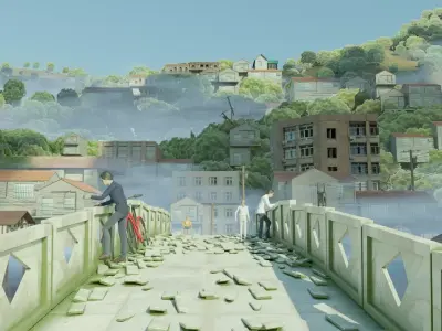 anime town blender scene 3D model