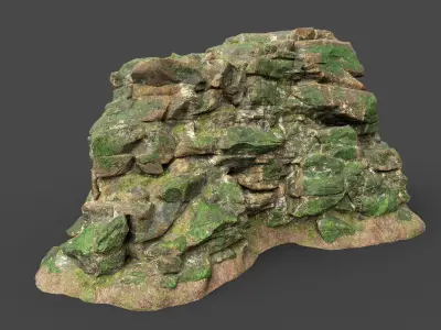 Low poly Mossy Jungle Cliff 210323 Low-poly 3D model