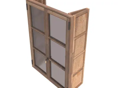 Wood Window with Shutters 3D model
