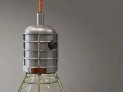 Industrial lamp with an orange cord 3D model