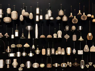 rattan pendant light set 3D model