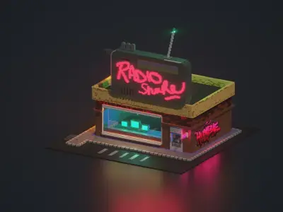 3D Voxel model of a retro radio station Low-poly 3D model